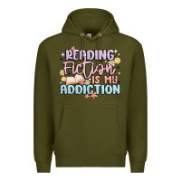 Army Green reading fiction is my addiction Premium Hoodie - MaliasSmallBusiness