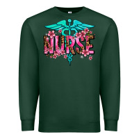 Sports Green floral nurse Premium Sweatshirt - AdoDesignShop