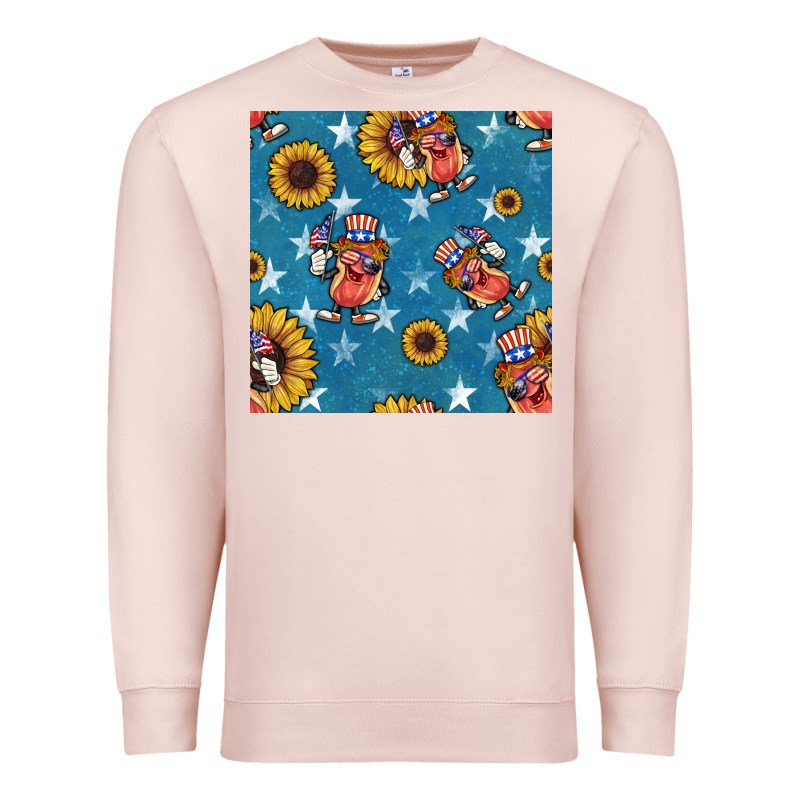 4th Of July Sunflowers Hotdog Seamless Pattern Premium Sweatshirt by BundleAndBundleShop | Teevron