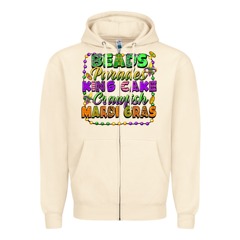 Beads Parades King Cake Crawfish Mardi Gras Zipper Hoodie by FaDigitalArtStudio | Teevron