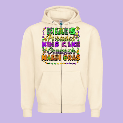 Beads Parades King Cake Crawfish Mardi Gras Zipper Hoodie Designed By Fadigitalartstudio