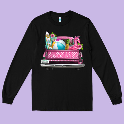 Summer Pink Truck Beach Long Sleeve Tee Designed By Texasbilliewilder