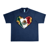 Navy Sunflower Mexican Flag Heart Urban Heavy Tee - RanaPortraitStore