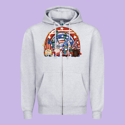 4th Of July Rainbow With Gnomes Zipper Hoodie Designed By Cowgirlartshop