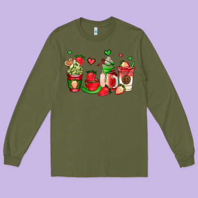Strawberry Coffee Cups Long Sleeve Tee Designed By Adodesignshop