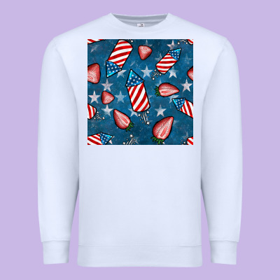 4th Uf July Strawberries Seamless Pattern Premium Sweatshirt Designed By Bundleandbundleshop