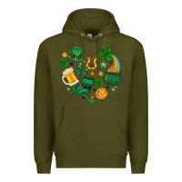 Army Green st. patrick heart doodle Premium Hoodie - MaliasSmallBusiness