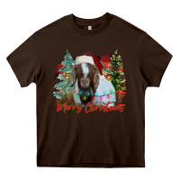 Chocolate Brown merry Christmas goat Heavy Core Tee - CowhideDigitalArt