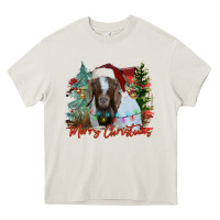 Cream merry Christmas goat Heavy Core Tee - CowhideDigitalArt