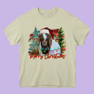 Merry Christmas Goat Heavy Core Tee Designed By Cowhidedigitalart