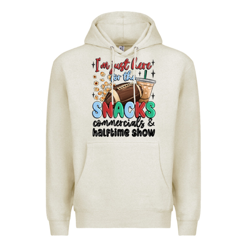 Im Just Here For The Snacks Commercials And  Halftime Show Premium Hoodie by MaliasSmallBusiness | Teevron