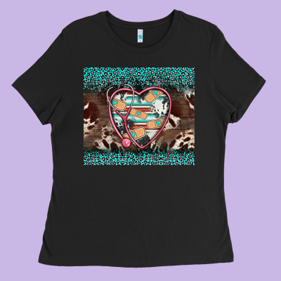 Western Nurse Stethoscope Turquoise Leopardes Ladies Tee Designed By Barkaloodesign