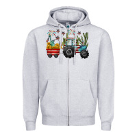 Heather Grey 4th of july tractor Zipper Hoodie - CowGirlArtShop