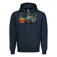 Navy 4th of july tractor Zipper Hoodie - CowGirlArtShop