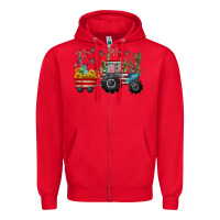 Red 4th of july tractor Zipper Hoodie - CowGirlArtShop