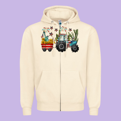 4th Of July Tractor Zipper Hoodie Designed By Cowgirlartshop