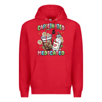 Red caffeinated and medicated Premium Hoodie - MaliasSmallBusiness