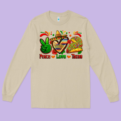 Peace Love Tacos Long Sleeve Tee Designed By Zillion Design Studio