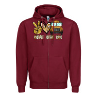 Burgundy peace love bus Zipper Hoodie - CowhideDigitalArt