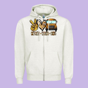 Peace Love Bus Zipper Hoodie Designed By Cowhidedigitalart