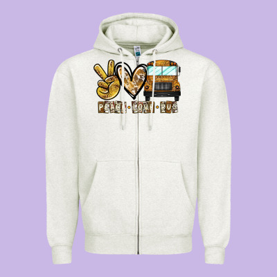 Peace Love Bus Zipper Hoodie Designed By Cowhidedigitalart