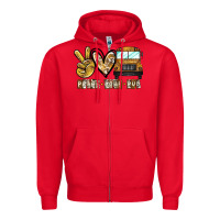 Red peace love bus Zipper Hoodie - CowhideDigitalArt