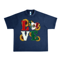 Navy Mexican Flag With Sunflowers Love Urban Heavy Tee - RanaPortraitStore