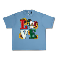 Pebble Blue Mexican Flag With Sunflowers Love Urban Heavy Tee - RanaPortraitStore
