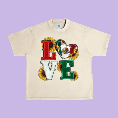 Mexican Flag With Sunflowers Love Urban Heavy Tee Designed By Ranaportraitstore