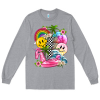 Heather Grey summer smile face and beach vibes with rainbow tbw Long Sleeve Tee - texasbilliewilder