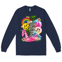 Navy summer smile face and beach vibes with rainbow tbw Long Sleeve Tee - texasbilliewilder
