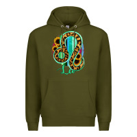 Army Green Leo Zodiac Sign Sunflower Leopard Serape Premium Hoodie - RanaPortraitStore