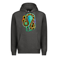 Charcoal Heather Leo Zodiac Sign Sunflower Leopard Serape Premium Hoodie - RanaPortraitStore