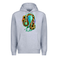 Heather Grey Leo Zodiac Sign Sunflower Leopard Serape Premium Hoodie - RanaPortraitStore