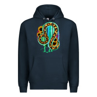 Navy Leo Zodiac Sign Sunflower Leopard Serape Premium Hoodie - RanaPortraitStore