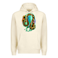 Sandshell Leo Zodiac Sign Sunflower Leopard Serape Premium Hoodie - RanaPortraitStore