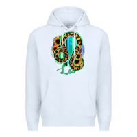White Leo Zodiac Sign Sunflower Leopard Serape Premium Hoodie - RanaPortraitStore