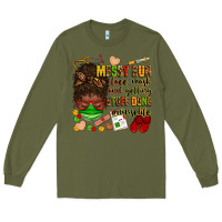 Army Green messy bun face mask & getting stuff done  #nurselife Long Sleeve Tee - Zillion Design Studio