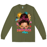 Army Green summer vibes messy bun tbw Long Sleeve Tee - texasbilliewilder