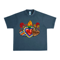 Midnight Navy Sacred heart with leopard and serape heart Urban Heavy Tee - RanaPortraitStore