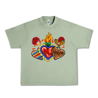 Oil Green Sacred heart with leopard and serape heart Urban Heavy Tee - RanaPortraitStore
