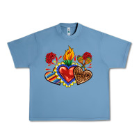 Pebble Blue Sacred heart with leopard and serape heart Urban Heavy Tee - RanaPortraitStore