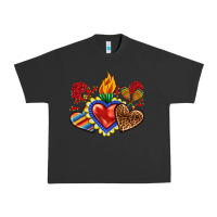 Pigment Black Sacred heart with leopard and serape heart Urban Heavy Tee - RanaPortraitStore