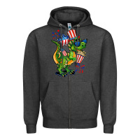 Charcoal Heather 4th of July T-Rex Zipper Hoodie - CowGirlArtShop