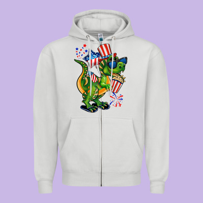 4th Of July T-rex Zipper Hoodie Designed By Cowgirlartshop