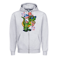 Heather Grey 4th of July T-Rex Zipper Hoodie - CowGirlArtShop