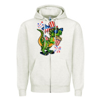 Oatmeal Heather 4th of July T-Rex Zipper Hoodie - CowGirlArtShop
