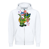 White 4th of July T-Rex Zipper Hoodie - CowGirlArtShop