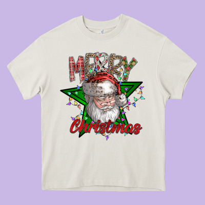 Festive Santa Claus Greeting Heavy Core Tee Designed By Cowhidedigitalart