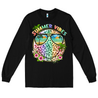 Black summer vibes with smile face and leopard Long Sleeve Tee - texasbilliewilder